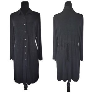 Chico’s Travelers Black Button Front Long sleeve dress with back drawstring 2
